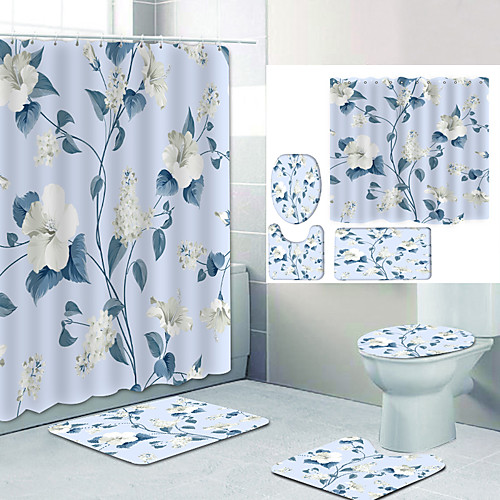 

Bathroom Shower Curtain & Mat Set Modern Polyester New Design