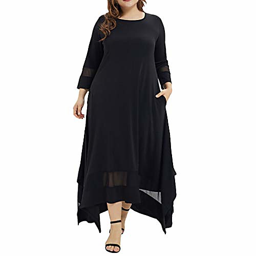 

hiko23 muslim dress for women plus size 3/4 sleeve casual dubai kaftan abaya loose long dresses with pockets black