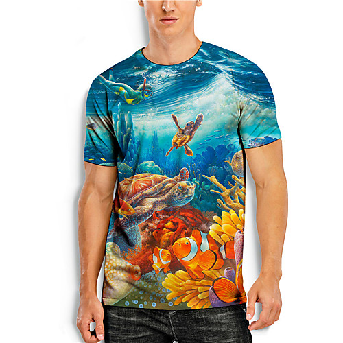 

Men's T shirt 3D Print Graphic Prints Fish Print Short Sleeve Daily Tops Casual Designer Big and Tall Blue