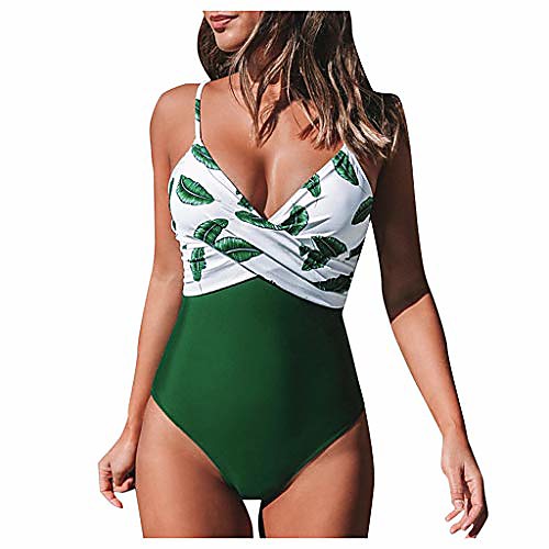 

murtial women's monokini v neck athletic front cross one piece swimsuits tummy control swimwear (green,12)