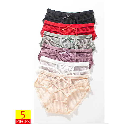 

Women's 5 Pieces Basic Brief - Normal Mid Waist Multi color One-Size