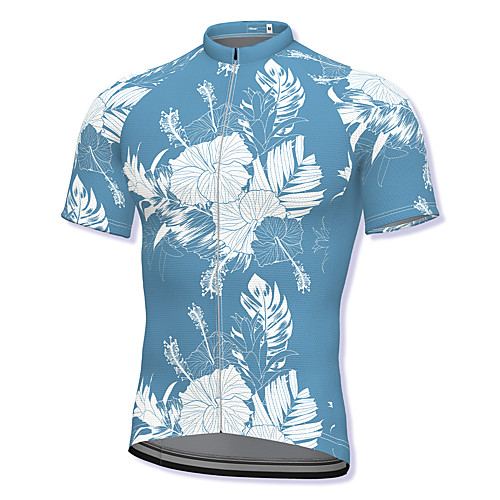 

21Grams Men's Short Sleeve Cycling Jersey Spandex Blue Floral Botanical Bike Top Mountain Bike MTB Road Bike Cycling Breathable Quick Dry Sports Clothing Apparel / Athleisure