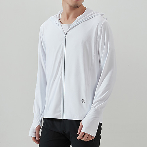 

Men's Hoodie Jacket Hiking Skin Jacket Hiking Windbreaker Outdoor Solid Color Waterproof Lightweight UV Sun Protection Windproof Jacket Hoodie Top Elastane Full Zip Hunting Fishing Climbing White