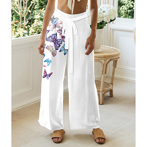 

Women's Basic Chino Comfort Casual Going out Pants Pants Butterfly Graphic Prints Short Elastic Drawstring Design Print White Black Blue Green Gray