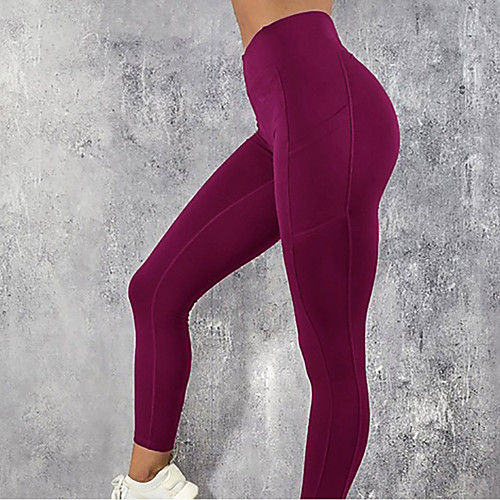 

Women's High Waist Yoga Leggings Side Pockets Cropped Leggings Pants Tummy Control Butt Lift Moisture Wicking Solid Color Black Burgundy Blue Yoga Fitness Gym Workout Winter Sports Activewear Stretchy