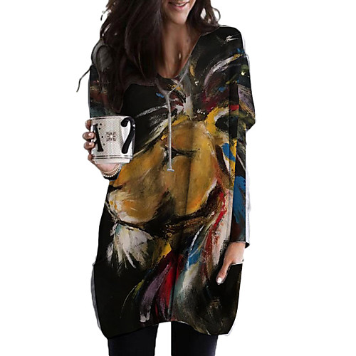 

Women's Shift Dress Short Mini Dress Black Long Sleeve Color Block Animal Print Fall Spring Round Neck Casual 2021 S M L XL XXL 3XL