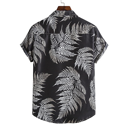 

Men's Shirt Other Prints Letter Print Short Sleeve Going out Tops Chinese Style Tropical Black / Gray Green Navy Blue