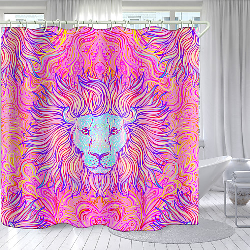 

Hairy Lion Head With Color Bottom Digital Printing Shower Curtain Shower Curtains Hooks Modern Polyester New Design