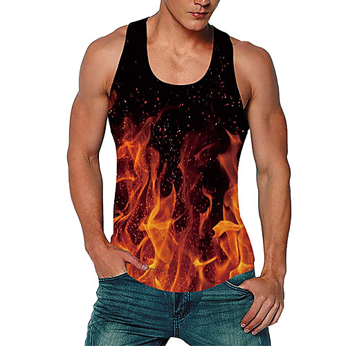 

Men's Tank Top Vest Undershirt 3D Print 3D 3D Print Print Sleeveless Daily Tops Casual Beach Orange