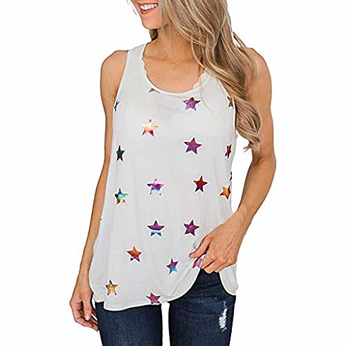 

willow s fashion women's vest ladies summer sleeveless star print round neck tank tops casual blouse(s-xxl) white