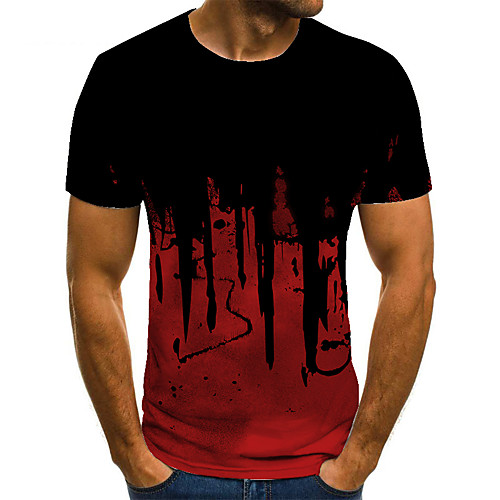 

Men's T shirt 3D Print Geometric 3D Print Print Short Sleeve Casual Tops Casual Fashion Black / Red