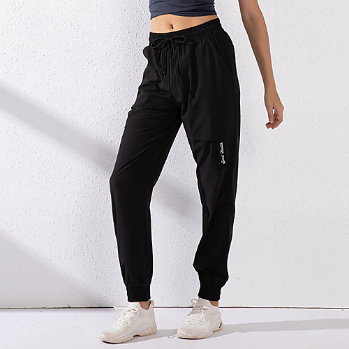 

Women's High Waist Joggers Jogger Pants Athletic Bottoms Embroidered Drawstring Elastane Fitness Gym Workout Running Training Exercise Breathable Soft Sweat wicking Normal Sport Solid Colored Black