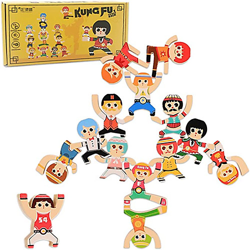 

Wooden Stacking Balancing Blocks Building Games Kung Fu Boy Hercules Acrobatic Troupe Interlock Balance Toys Gift for Toddlers Kids & Teens 14 Pieces