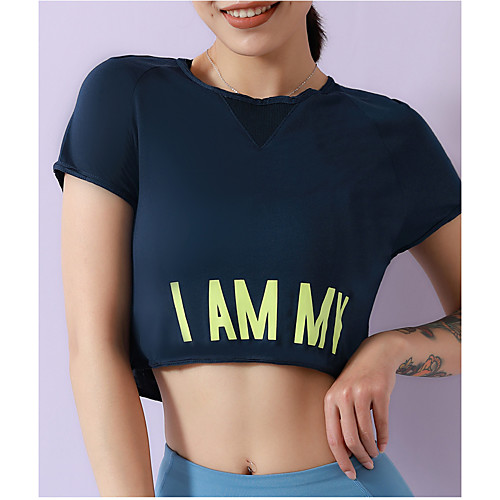 

Women's Crop Top Tee / T-shirt Mesh Patchwork Crop Top Crew Neck Letter Printed Sport Athleisure T Shirt Top Short Sleeves Breathable Soft Comfortable Everyday Use Street Casual Daily Outdoor