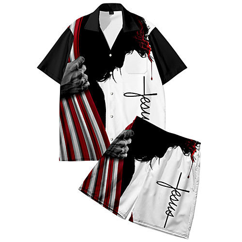 

Men's Shirt Suits 3D Print Shadow Button-Down 3D Print Short Sleeve Street Tops Fashion Classic Breathable Comfortable Black