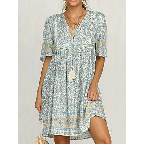 

Women's Sheath Dress Short Mini Dress Purple Yellow Blushing Pink Green Beige Half Sleeve Print Color Block Print Summer V Neck Casual 2021 S M L XL XXL 3XL