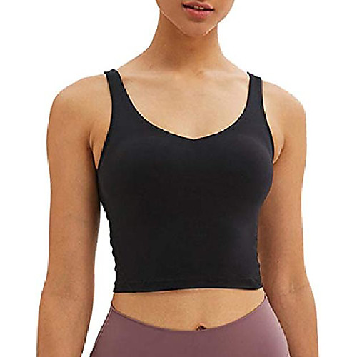 

women's longline sports bra wirefree padded medium support yoga bras gym running workout crop tank tops bra