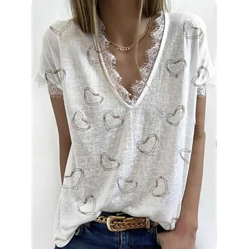 

Women's T shirt Heart V Neck Tops Punk & Gothic Basic Top White Black