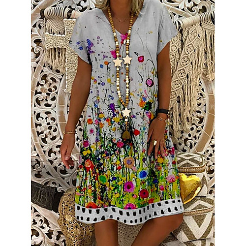 

Women's Shift Dress Knee Length Dress White Short Sleeve Print Print Summer V Neck Casual 2021 S M L XL XXL 3XL