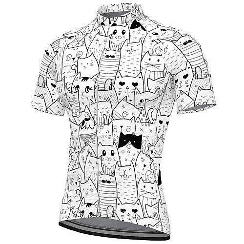 

21Grams Men's Short Sleeve Cycling Jersey Spandex White Cat Bike Top Mountain Bike MTB Road Bike Cycling Breathable Quick Dry Sports Clothing Apparel / Athleisure