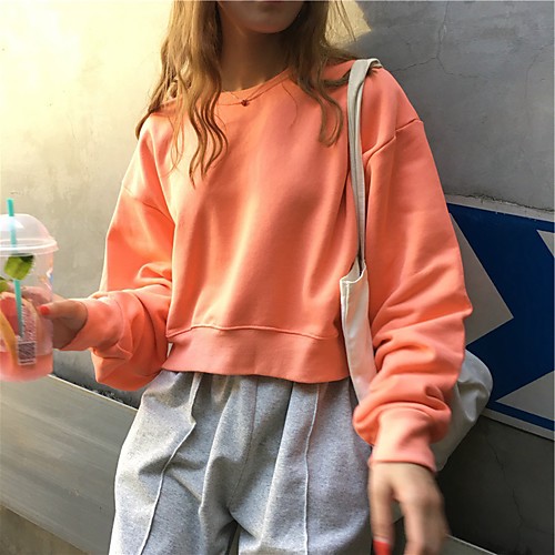 

Women's Sweatshirt Sweater Pullover Pure Color Crew Neck Fleece Letter Printed Sport Athleisure Hoodie Top Long Sleeve Breathable Warm Soft Comfortable Everyday Use Street Casual Daily Outdoor
