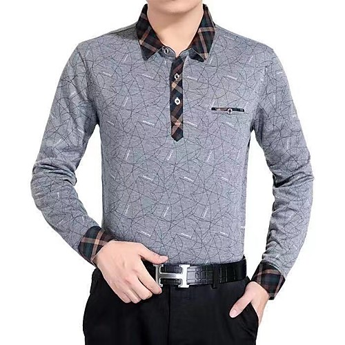 

Men's Polo Other Prints Graphic Print Long Sleeve Casual Tops Simple Casual Red Green Navy Blue