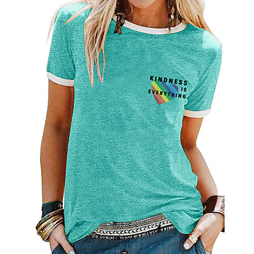 

Women's T shirt Heart Letter Patchwork Print Round Neck Tops Basic Basic Top White Black Blue