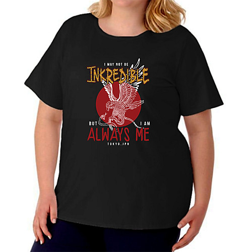 

Women's Plus Size Print Letter Animal T shirt Large Size Crewneck Short Sleeve Basic Tops XL XXL 3XL White Black Gray Big Size / Cotton