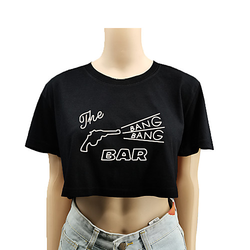 

Women's Crop Top Tee / T-shirt Crop Top Crew Neck Letter Printed Sport Athleisure T Shirt Top Short Sleeves Breathable Soft Comfortable Everyday Use Street Casual Daily Outdoor