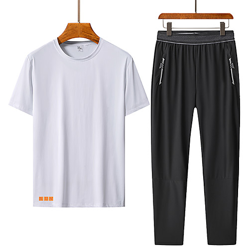 

Men's Tracksuit Athleisure Short Sleeve 2pcs Nylon Breathable Quick Dry Sweat Out Fitness Running Sportswear Solid Colored Normal Outfit Set Blue / Black White / Black Black WhiteGray BlackGray