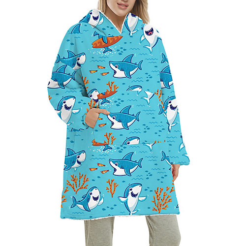 

Women's Home Polyester Hooded Suits Long Sleeve Print Winter Animal One-Size Blue