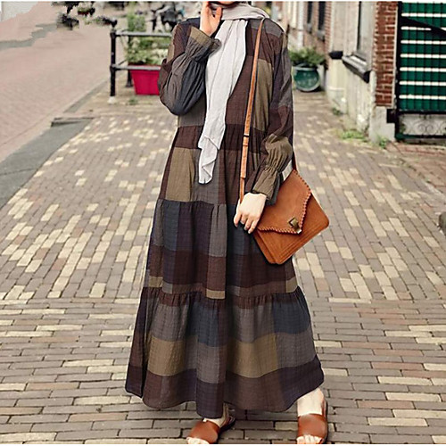 

Women's Swing Dress Maxi long Dress Red Yellow Dusty Blue Long Sleeve Color Block Patchwork Spring Summer Round Neck Elegant Casual 2021 S M L XL XXL 3XL 4XL 5XL