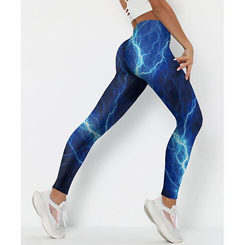 

Women's Colorful Fashion Comfort Weekend Gym Leggings Pants Galaxy Lines / Waves Ankle-Length Sporty Elastic Waist Print Blue