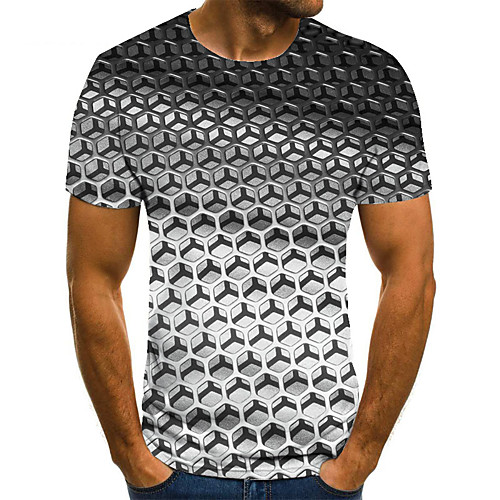

Men's T shirt 3D Print Geometry 3D Print Print Short Sleeve Casual Tops Casual Fashion Black / White