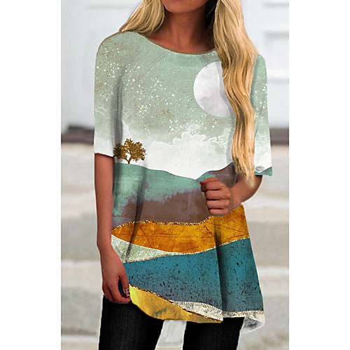 

Women's T Shirt Dress Tee Dress Short Mini Dress Blue Green Half Sleeve Print Animal Print Spring Summer Round Neck Casual 2021 S M L XL XXL 3XL