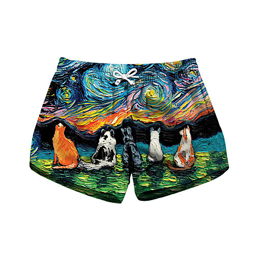 

Women's Colorful Novelty Comfort Leisure Sports Weekend Shorts Pants Cat Graphic Prints Short Sporty Elastic Waist Print Green