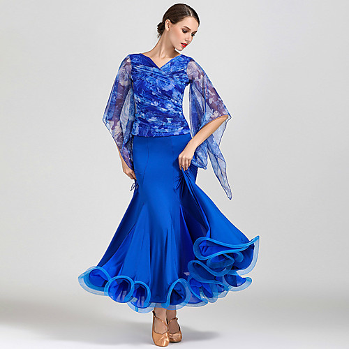 

Ballroom Dance Dress Ruffles Pattern / Print Women's Training Performance Half Sleeve Natural Milk Fiber