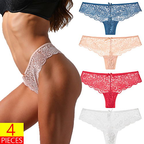 

Women's 4 Pieces Lace Brief - Normal Low Waist Multi color S M L