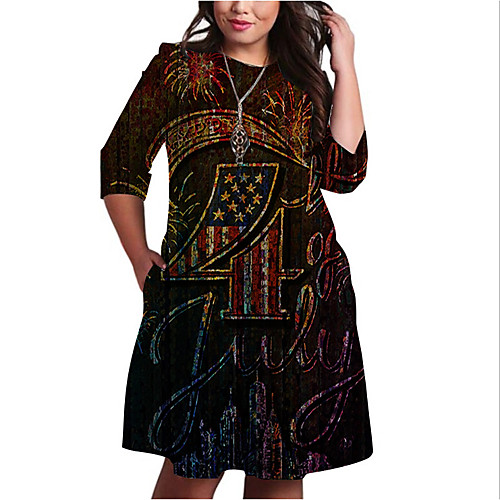 

Women's Plus Size Graphic Flag Print Basic 3/4 Length Sleeve Fall Knee Length Dress Shift Dress Green