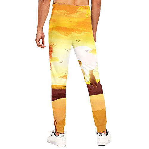 

Men's Novelty Casual / Sporty Outdoor Sports Daily Holiday Pants Chinos Pants Cat Graphic Prints Animal Full Length Print Yellow