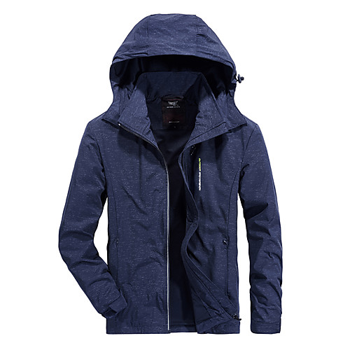 

Men's Hiking Softshell Jacket Hiking Jacket Winter Outdoor Solid Color Waterproof Breathable Detachable Cap Comfortable Winter Jacket Top Hunting Fishing Camping / Hiking / Caving Black Blue