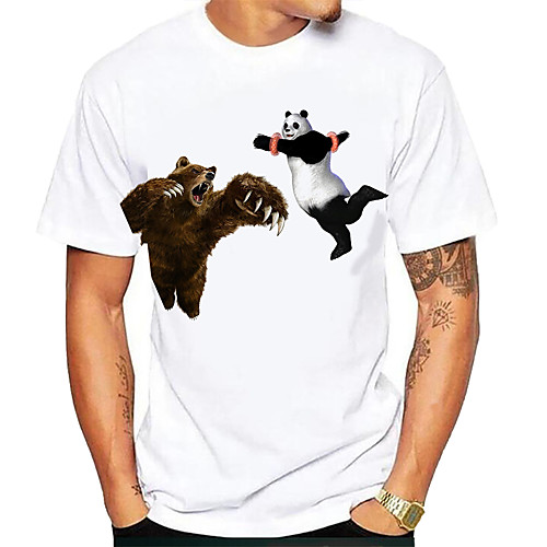 

Men's Tees T shirt Hot Stamping Graphic Prints Bear Animal Print Short Sleeve Daily Tops Basic Casual White