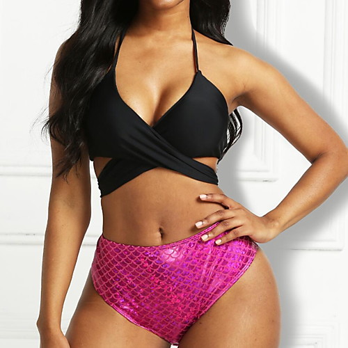 

Women's Bikini 2 Piece Swimsuit Wrap Cross Solid Color 3D Blue Red Swimwear Padded Crop Top Bathing Suits New Casual Sexy