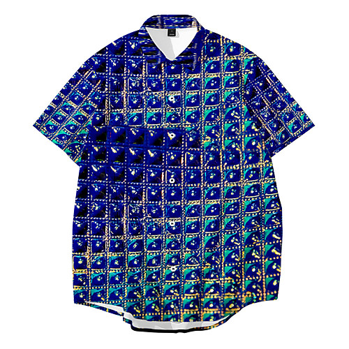 

Men's Shirt 3D Print Optical Illusion Button-Down 3D Print Short Sleeve Casual Tops Casual Fashion Breathable Comfortable Blue