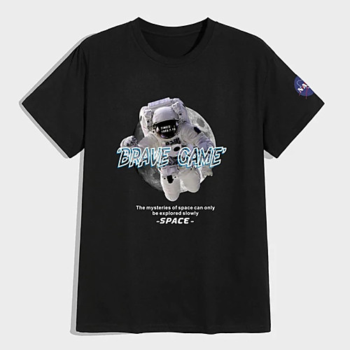 

Men's Unisex Tees T shirt Hot Stamping Graphic Prints Astronaut Plus Size Print Short Sleeve Casual Tops 100% Cotton Basic Designer Big and Tall Black