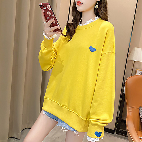 

Women's Sweatshirt Sweater Pullover 2 in 1 Lace Crew Neck Heart Sport Athleisure Sweatshirt Top Long Sleeve Breathable Soft Comfortable Everyday Use Street Casual Daily Outdoor
