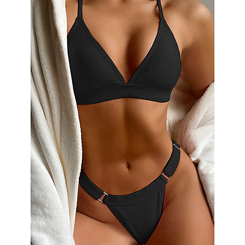 

Women's Bikini 2 Piece Swimsuit Open Back Slim Solid Color Color Block Black Blushing Pink Swimwear Padded Vest Strap Bathing Suits New Fashion Sexy