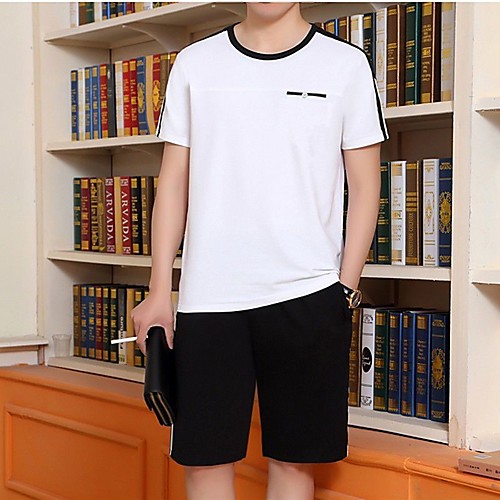 

Men's Sweatsuit 2 Piece Set Elastic Waistband Crew Neck Sport Athleisure Clothing Suit Short Sleeves Breathable Soft Comfortable Exercise & Fitness Everyday Use Outdoor Fitness Exercising