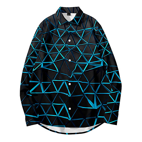 

Men's Shirt 3D Print Geometry Button-Down 3D Print Long Sleeve Daily Tops Casual Fashion Blue