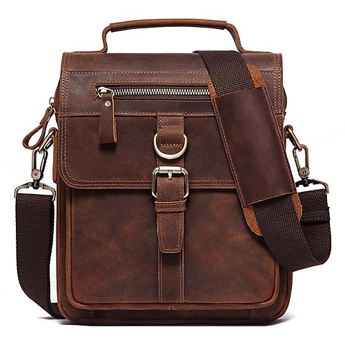 

Men's Bags Nappa Leather Cowhide Crossbody Bag Zipper Daily Handbags MessengerBag Coffee